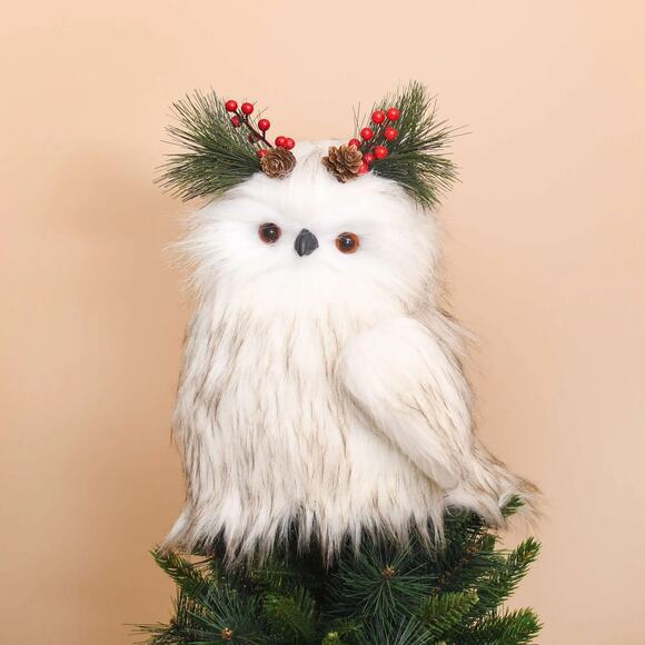 Fluffy White Snowy Owl 11.5''H Christmas Tree Topper Figurine Holiday Decoration - Picture 2 of 5